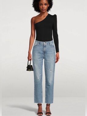 GOOD AMERICAN Weekender High-Waisted Jeans Light Wash Indigo 8 / 29 Distressed